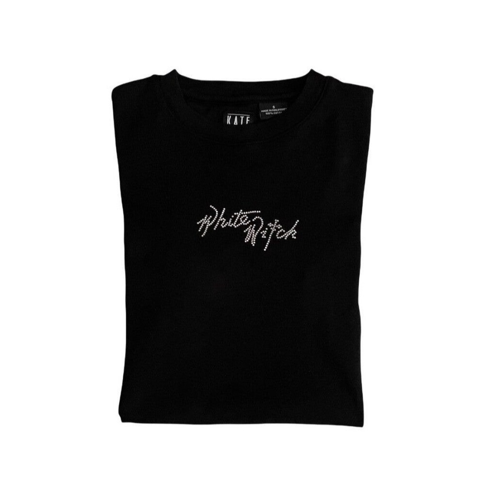 Kate Lord Embellished Black Ribbed Tee White Witch